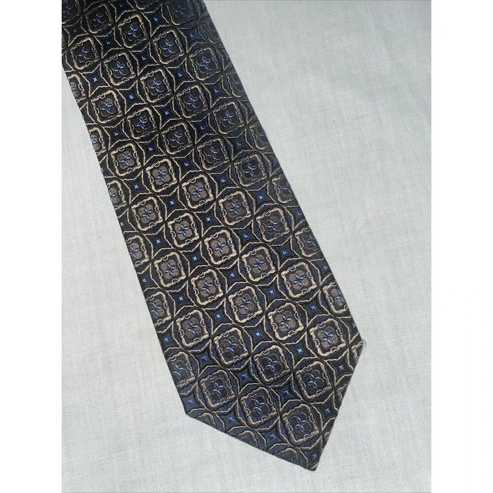 Dona Dona Jacquard Men’s Dress Tie Size 58” 3.5” Black Gold Silk Business Formal